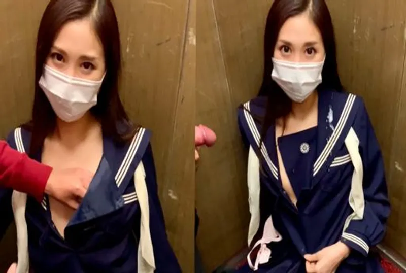 【part 1】Play with 童貞♡服射inMovie theater elevator ♡大爆射♡SEX&deep Throat【21min】